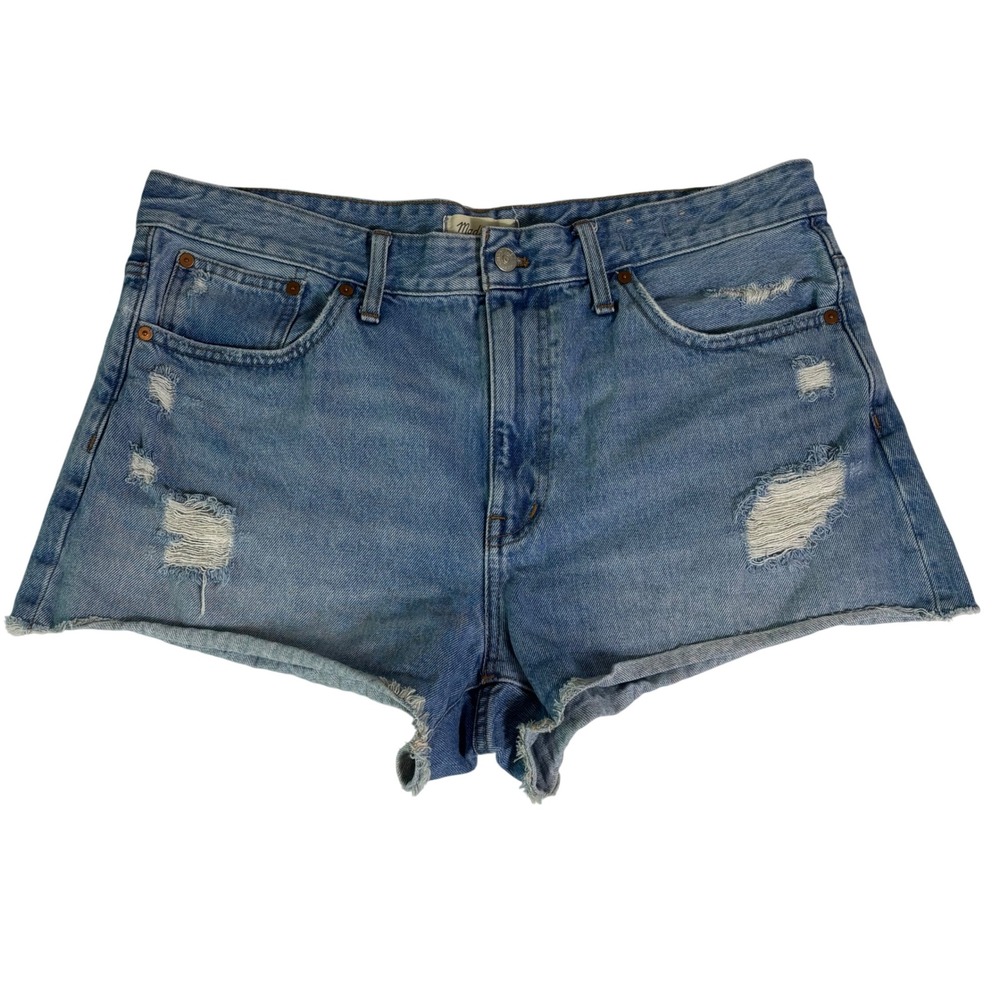 Madewell Relaxed Denim Shorts Light Wash Distressed Raw Hem Blue Size 31